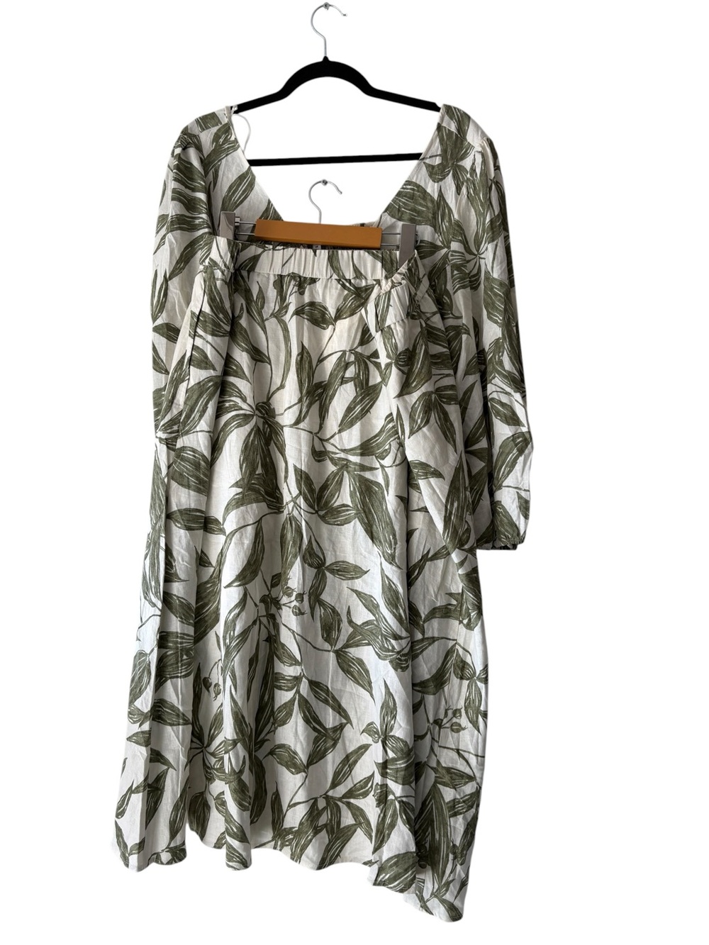 Reitmans Linen-Blend Midi Skirt Set Green Leaf Pattern High Side Slit Size XXL - Picture 4 of 16
